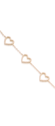 Four Open Beaded Hearts Bracelet in Yellow Gold