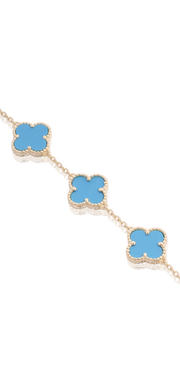 Five Turquoise Clover Bracelet in Yellow Gold