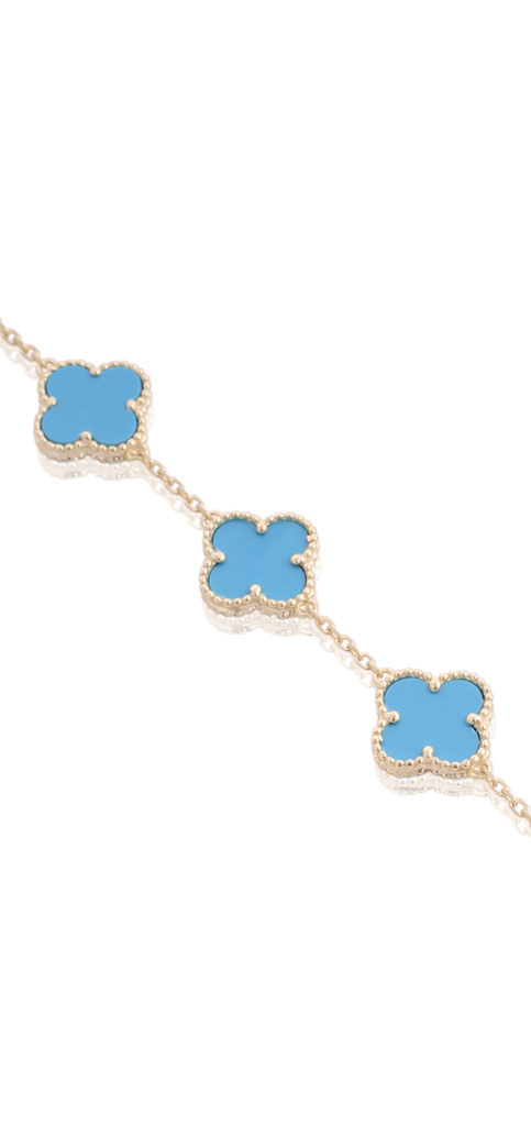 Five Turquoise Clover Bracelet in Yellow Gold
