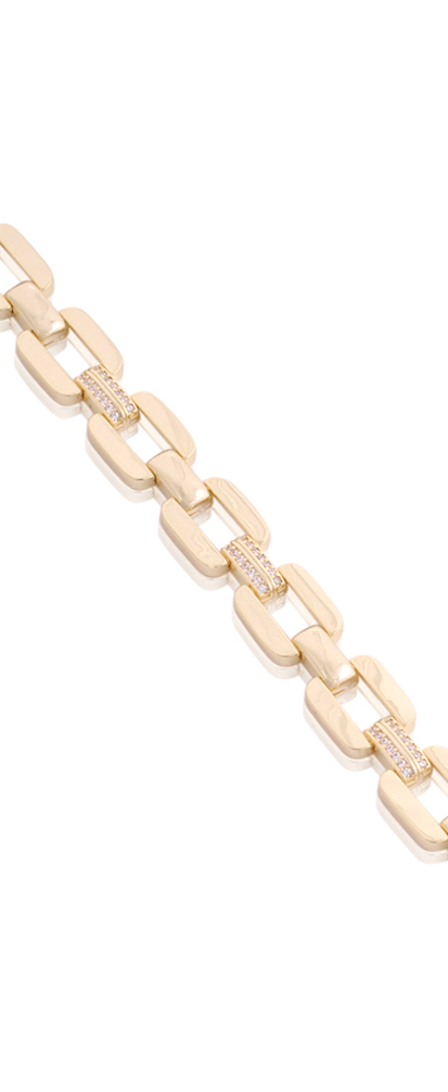 Polished Square & CZ Connectors Flat Link Bracelet