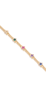 Multi-Colored Stars Cuban Chain Bracelet in Yellow Gold