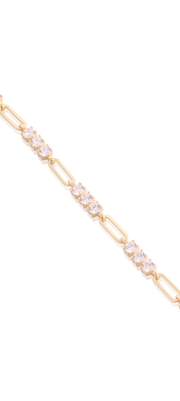 Triple CZ & Paperclip Link Bracelet in Yellow Gold
