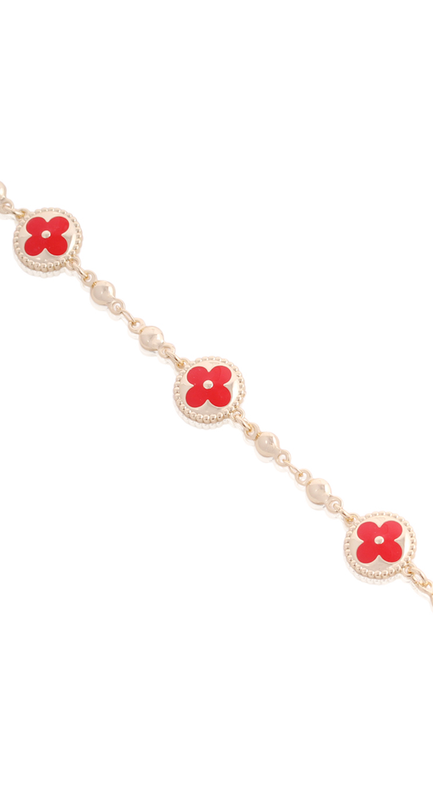 Red Enamel Circles Clover Bracelet