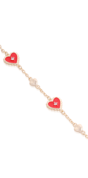 Red Enamel CZ Beaded Border Bracelet