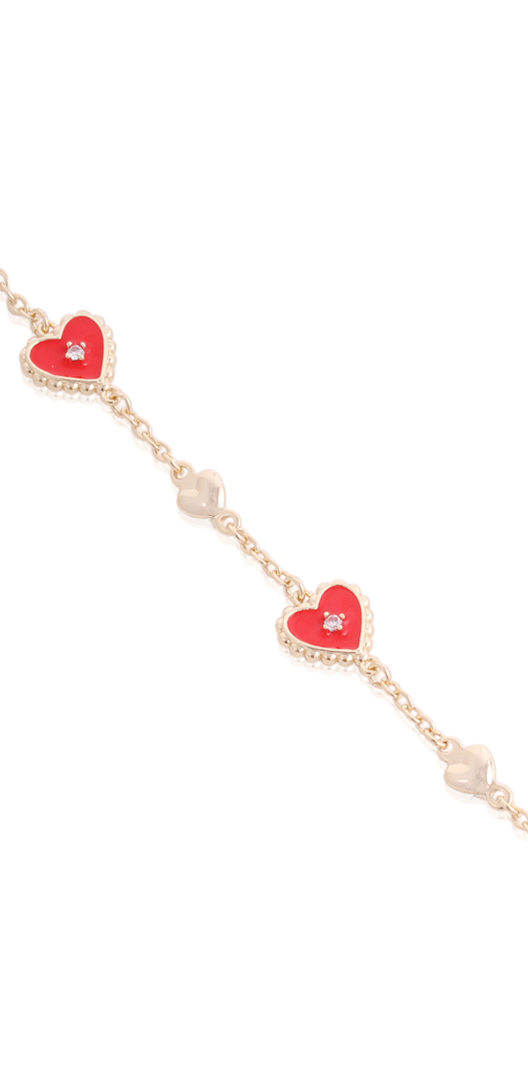 Red Enamel CZ Beaded Border Bracelet