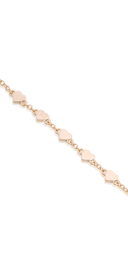 Five Flat Polished Hearts Bracelet