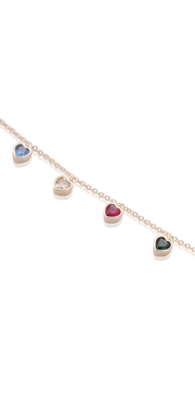 Multi-Color CZ Bezel Heart Charm Bracelet