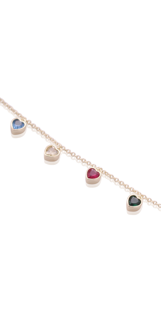 Multi-Color CZ Bezel Heart Charm Bracelet