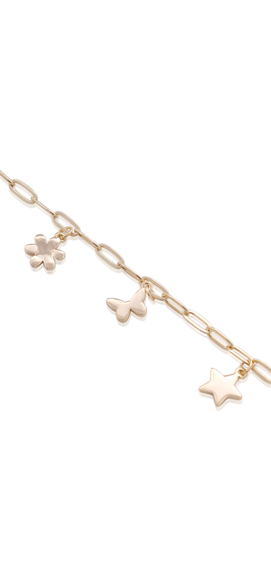 Delicate Polished Paperclip Charm Bracelet in Yellow Gold