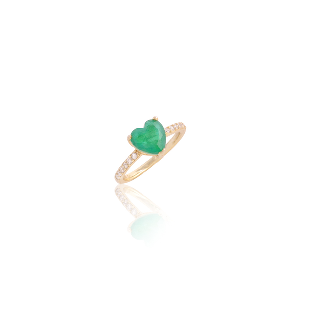 Single Emerald Heart CZ Ring in Yellow Gold