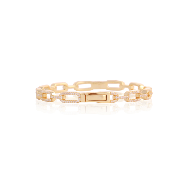 Pave Paperclip CZ Bangle in Yellow Gold