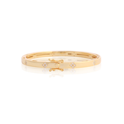 Polished CZ Clover Design Bangle in Yellow Gold