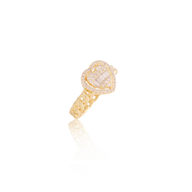 Baguette Heart CZ Cuban Link Ring