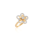 CZ Outline Matte Flower Adjustable Ring in Two -Tone