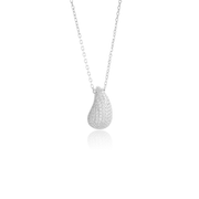 Pave Bubble Teardrop Pendant in White Gold