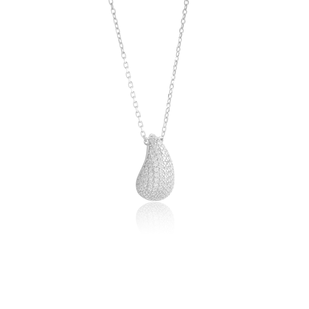 Pave Bubble Teardrop Pendant in White Gold