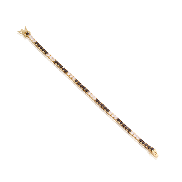 3mm Onyx & CZ Interval Tennis Bracelet in Yellow Gold