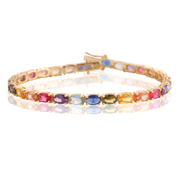 Rainbow CZ Oval Bracelet in Yellow Gold