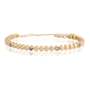 Polished & Six Light Blue Hearts Bracelet in Yellow Gold