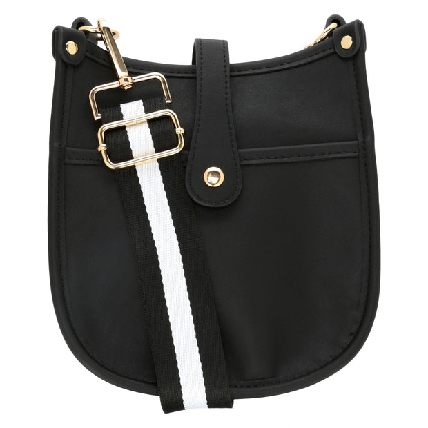 Milly Kate's Mini Black Crossbody Bag with Black & White Stripe Strap