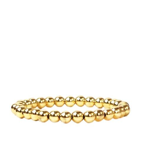 6mm Polished Beaded Stretch Bracelet in Yellow Gold