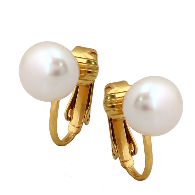 10mm White Pearl Clip-On Earring In Yellow Gold