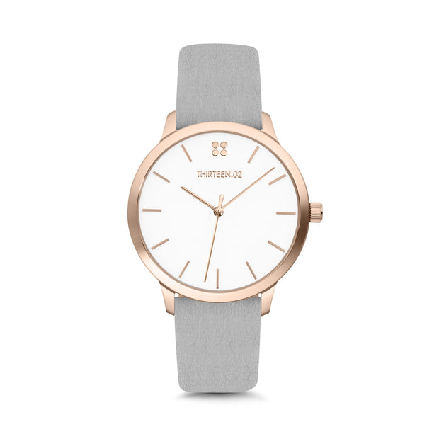 Rose Gold Case/White Dial Grey Band Watch
