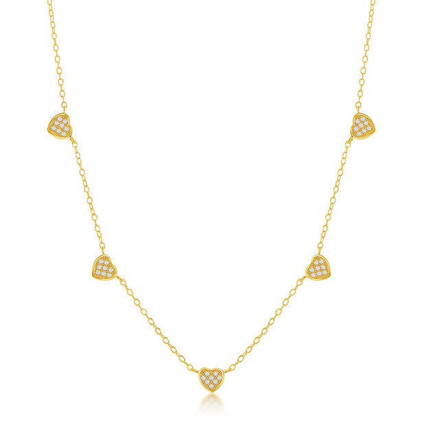 CZ Dangling Mini-Heart Necklace in Yellow Gold