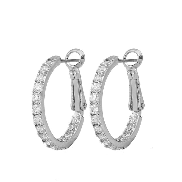 Large Thin CZ Hoop Earring In White Gold