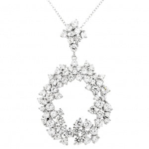 Open Oval Cluster CZ Pendant In White Gold