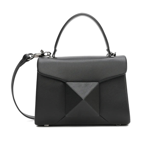 Full-Grain Soft Leather Top-Handle Bag in Black
