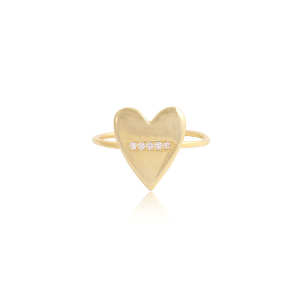 Polished Single CZ Stripe Heart Ring in Yellow Gold