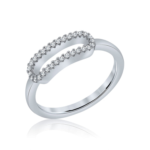 Elongated CZ Pave Rectangular Ring in White Gold