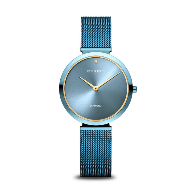 Bering Charity Blue Gold Accent Diamond Mesh Watch
