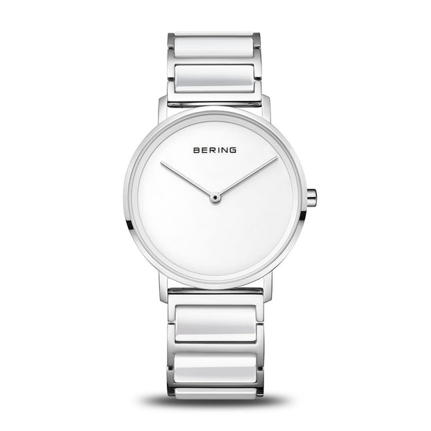 BERING Ceramic Polished Silver White Face Watch