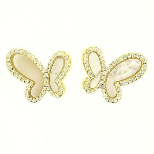 Mop Butterfly Cz Stud In Yellow Gold
