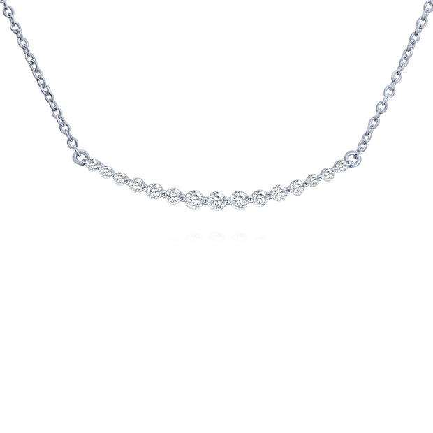 Mini Shared Prongs Bar Graduating CZ Necklace in White Gold