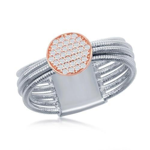 Ribbed Lines & Pave Circle Top Ring