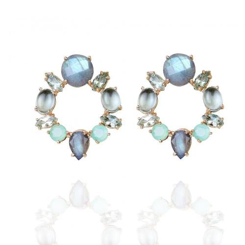 Atelier Mon Gold Green & Blue Stone Earring