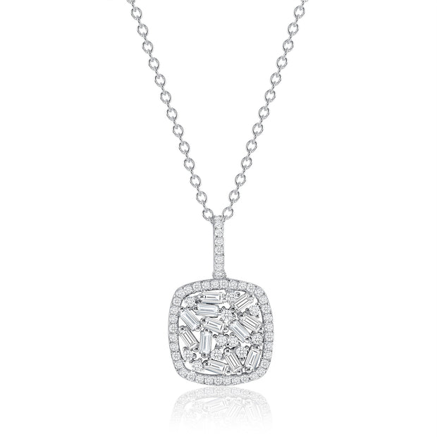 Crushed Baguette CZ Square Pendant in White Gold