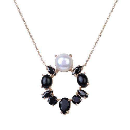 Atelier Mon Yellow Gold Black Onyx And Pearl Pendant