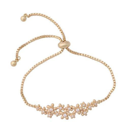 Gold Matte Flowered Cz Drawstring Bracelet