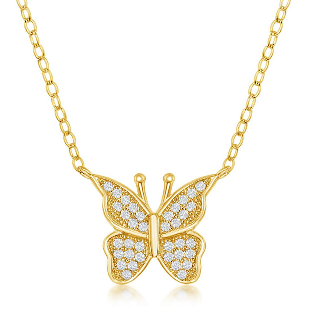 Small Pave Butterfly Pendant in Yellow Gold