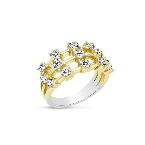 Three Line 5 CZ Interval Ring In Yellow Gold