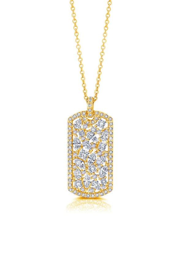 CRISLU Pave Multiple Shape Cut Stones Dog Tag Necklace in Yellow Gold