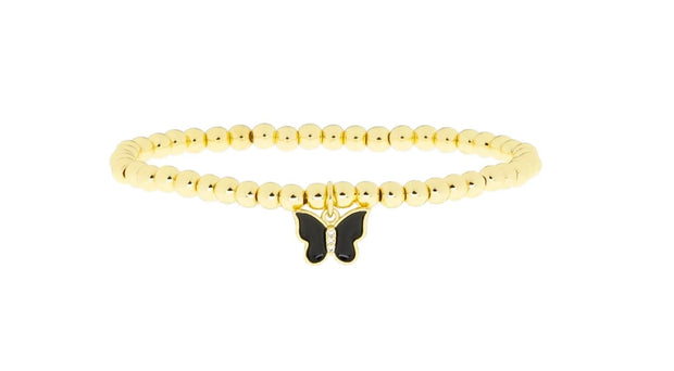 Gold Balls & Black Enamel Butterfly Stretch Bracelet