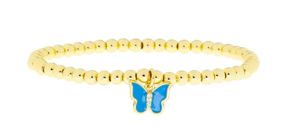 Gold Balls & Turquoise Enamel Butterfly Stretch Bracelet