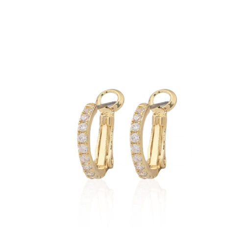 Small Thin CZ Hoop Earrings In Yellow Gold
