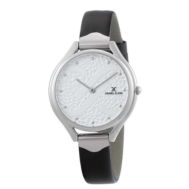 DK Black Leather Embossed Face Watch