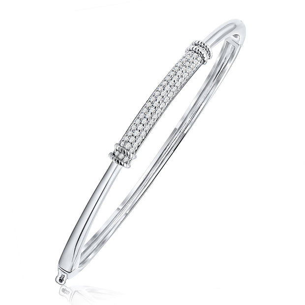 Polished Center CZ Pave Bangle in White Gold